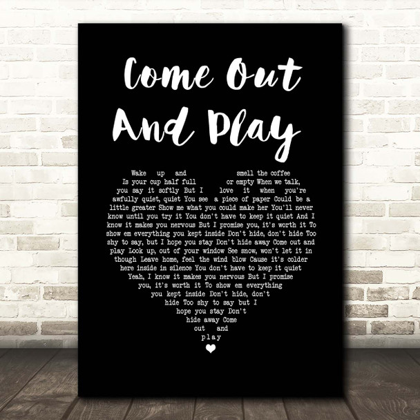 Billie Eilish Come Out And Play Black Heart Song Lyric Print