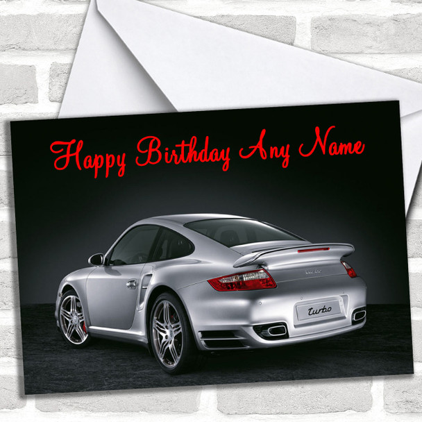 Silver Porsche  Turbo Personalized Birthday Card