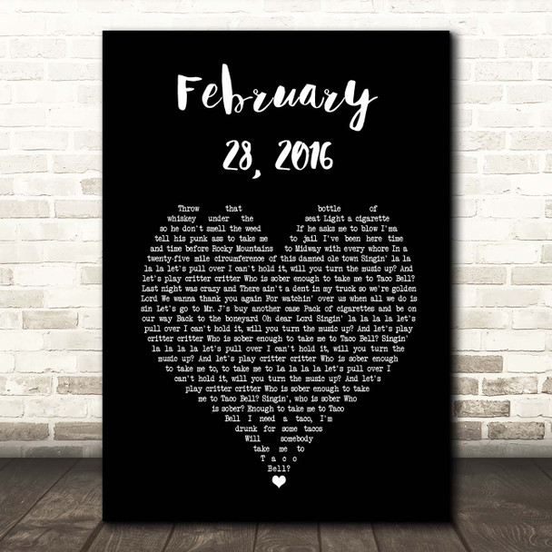 Koe Wetzel February 28, 2016 Black Heart Song Lyric Print