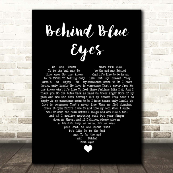 The Who Behind Blue Eyes Black Heart Song Lyric Print