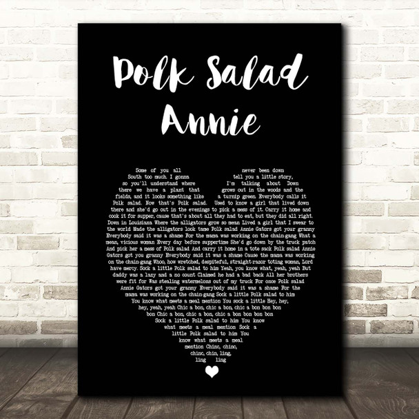 Elvis Presley Polk Salad Annie Black Heart Song Lyric Print
