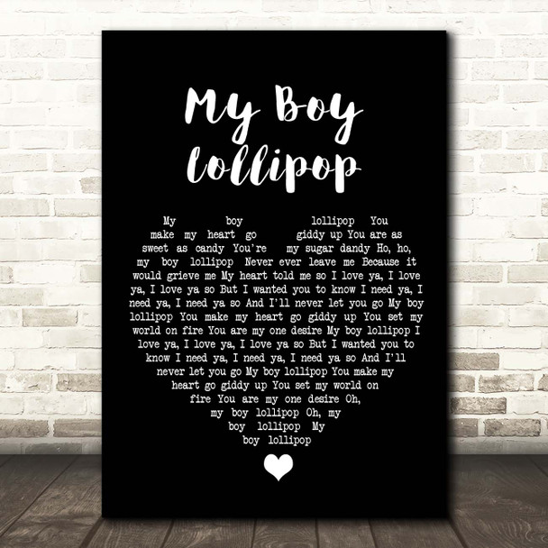 Millie Small My Boy Lollipop Black Heart Song Lyric Print