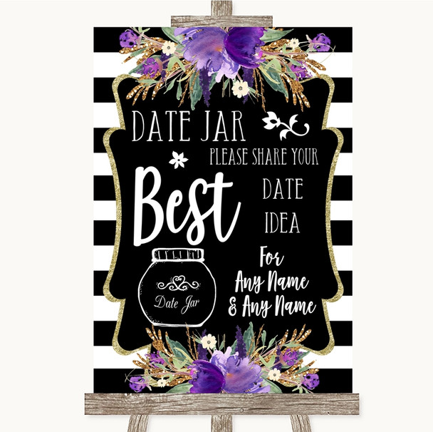 Black & White Stripes Purple Date Jar Guestbook Personalized Wedding Sign