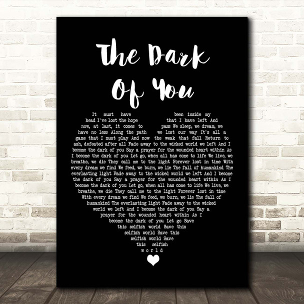 Breaking Benjamin The Dark Of You Black Heart Song Lyric Print