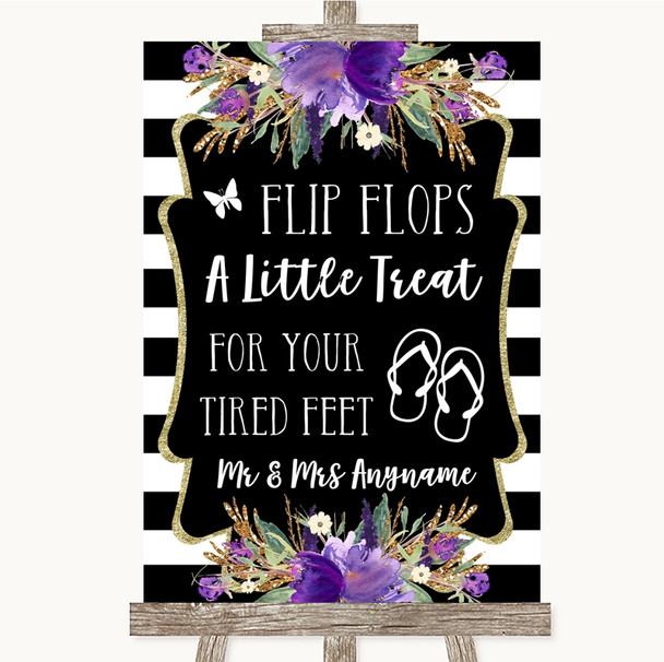 Black & White Stripes Purple Flip Flops Dancing Shoes Personalized Wedding Sign