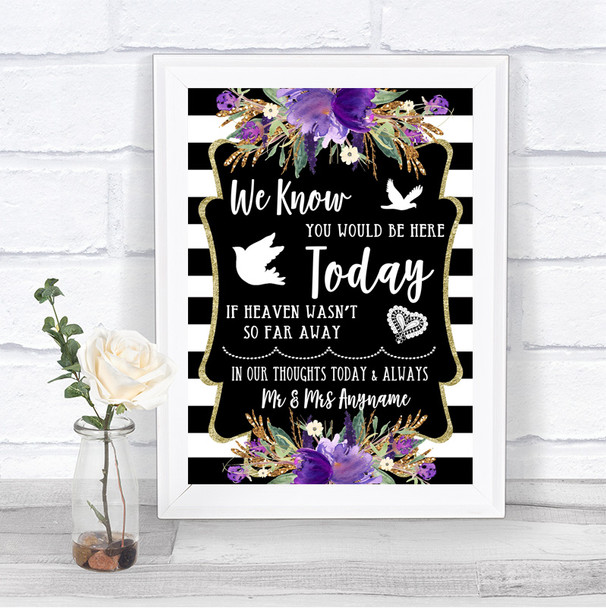 Black & White Stripes Purple Loved Ones In Heaven Personalized Wedding Sign