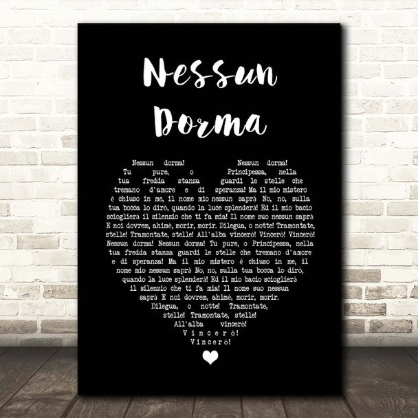 Andrea Bocelli Nessun Dorma Black Heart Song Lyric Print