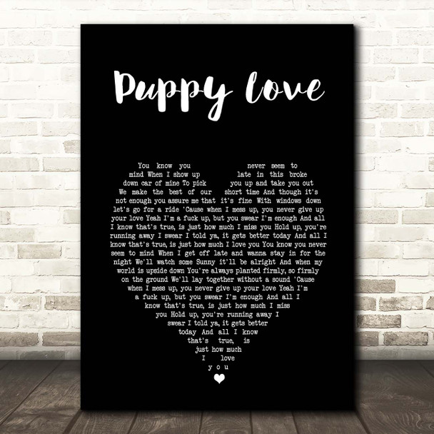 This Wild Life Puppy Love Black Heart Song Lyric Print