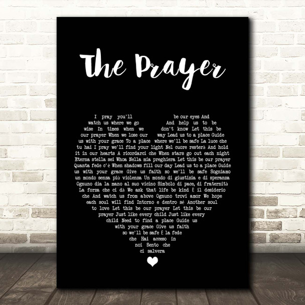 Andrea Bocelli & Celine Dion The Prayer Black Heart Song Lyric Print