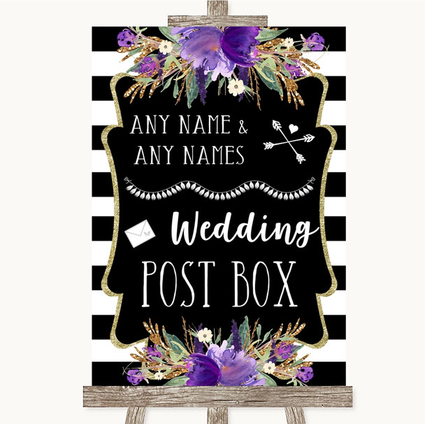 Black & White Stripes Purple Card Post Box Personalized Wedding Sign Black & White Stripes Purple Card Post Box Personalized Wedding Sign