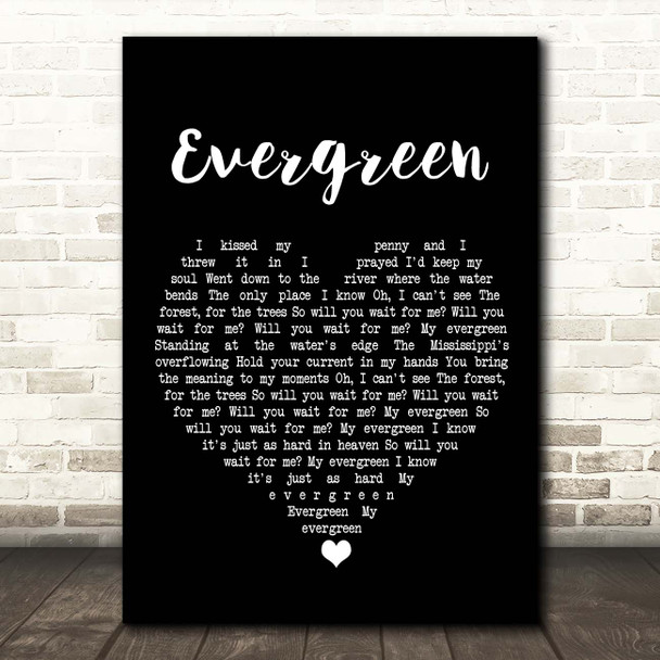 YEBBA Evergreen Black Heart Song Lyric Print