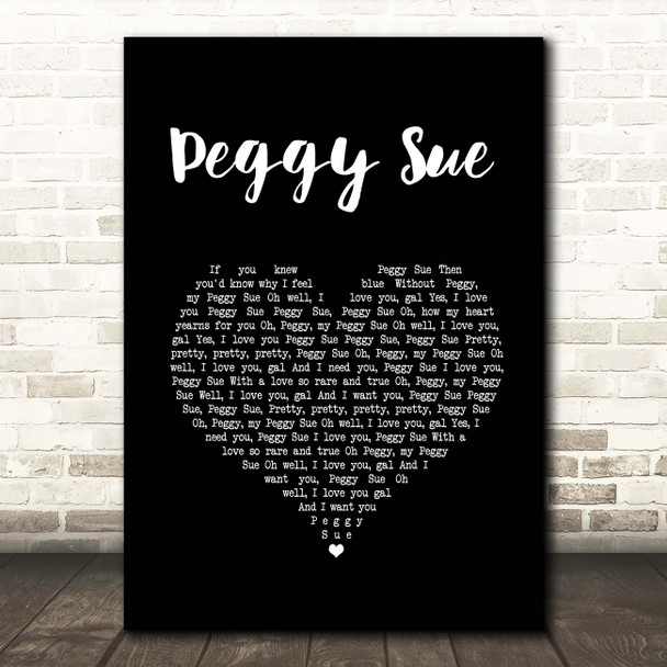 Buddy Holly Peggy Sue Black Heart Song Lyric Print