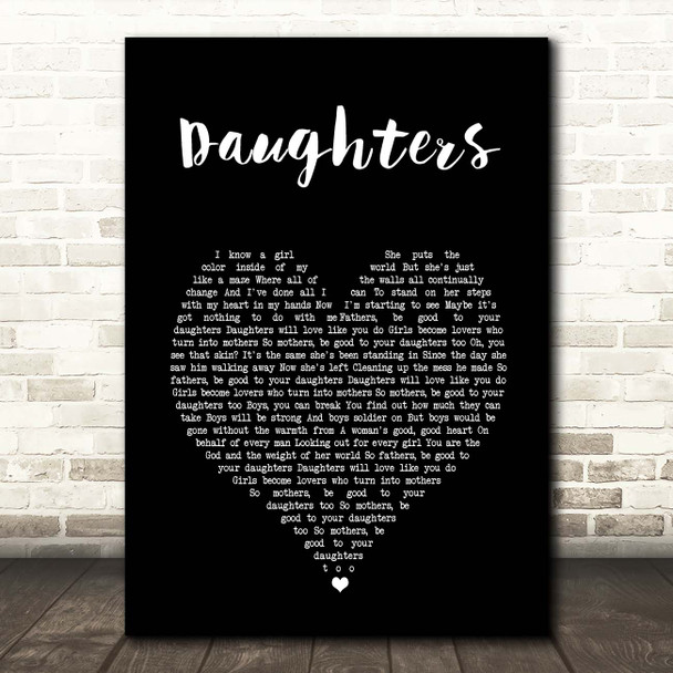 John Mayer Daughters Black Heart Song Lyric Print