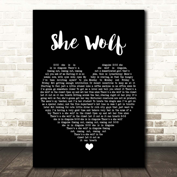 Shakira She Wolf Black Heart Song Lyric Print
