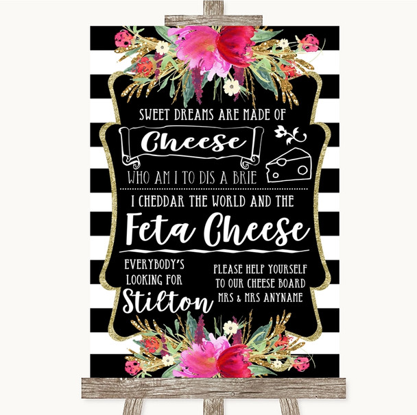 Black & White Stripes Pink Cheeseboard Cheese Song Personalized Wedding Sign
