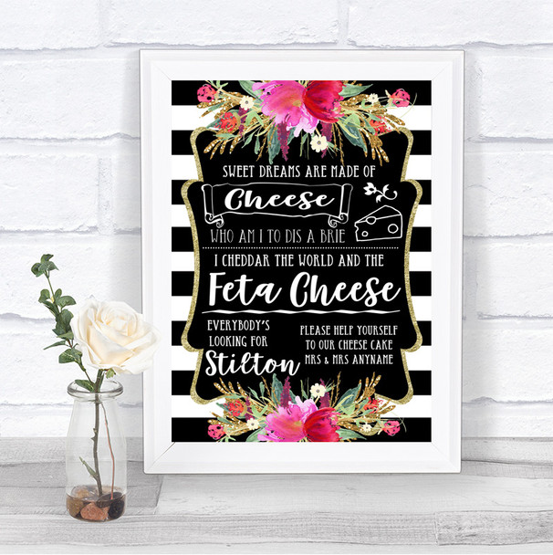 Black & White Stripes Pink Cheesecake Cheese Song Personalized Wedding Sign