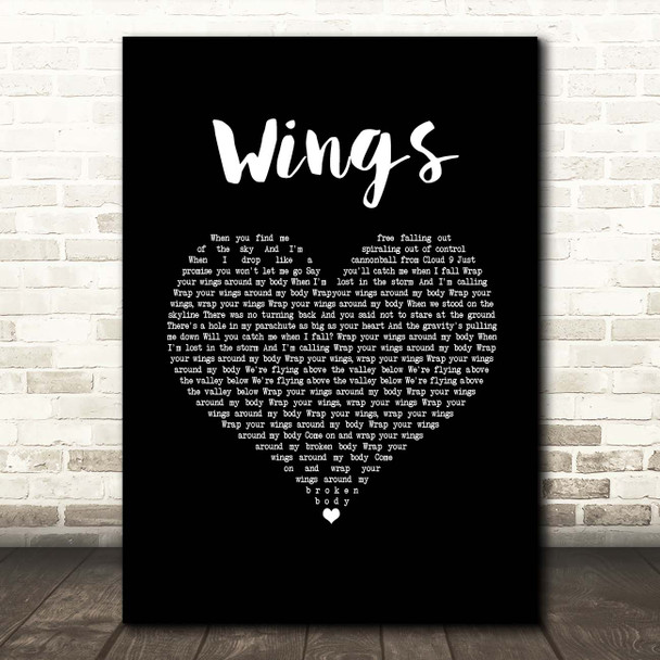 Hurts Wings Black Heart Song Lyric Print