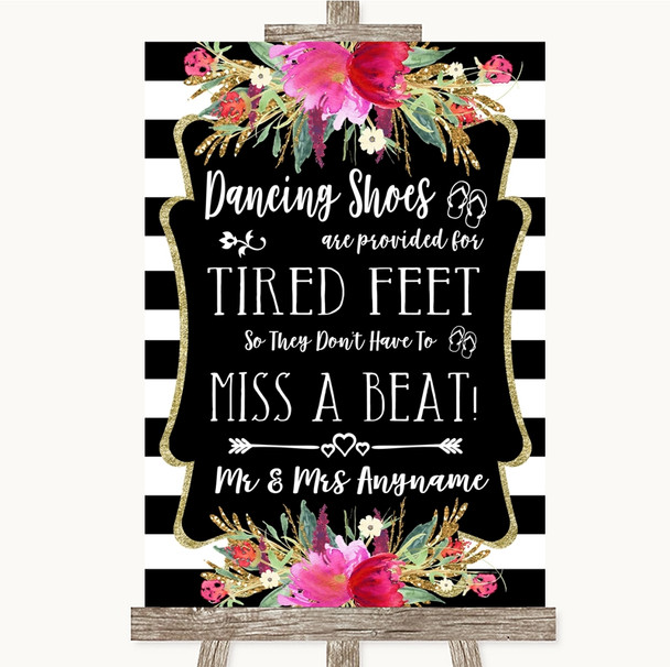Black & White Stripes Pink Dancing Shoes Flip-Flop Tired Feet Wedding Sign