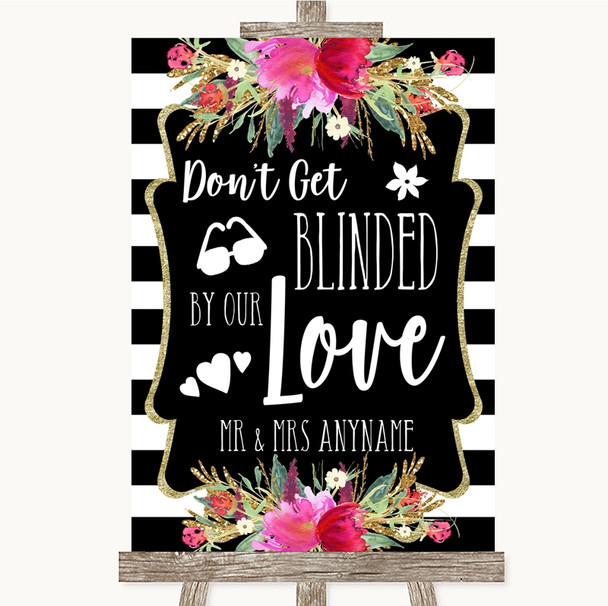 Black & White Stripes Pink Don't Be Blinded Sunglasses Personalized Wedding Sign