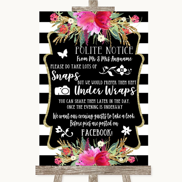 Black & White Stripes Pink Don't Post Photos Facebook Personalized Wedding Sign