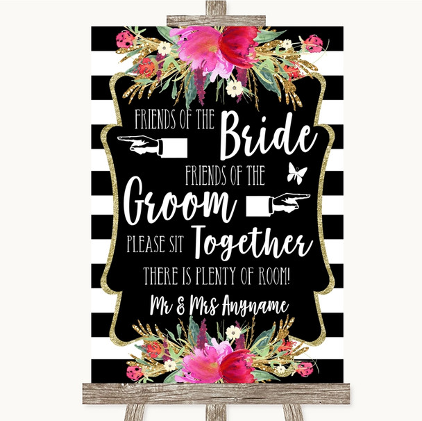 Black & White Stripes Pink Friends Of The Bride Groom Seating Wedding Sign