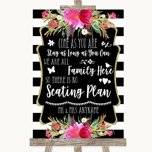 Black & White Stripes Pink All Family No Seating Plan Personalized Wedding Sign