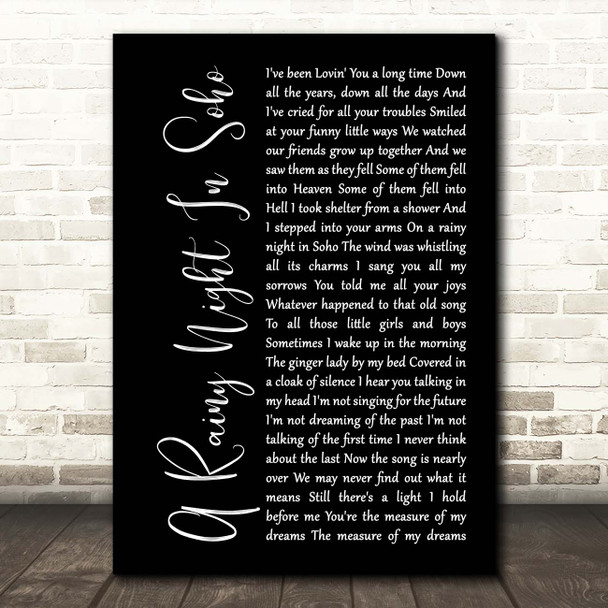 The Pogues A Rainy Night In Soho Black Script Song Lyric Print