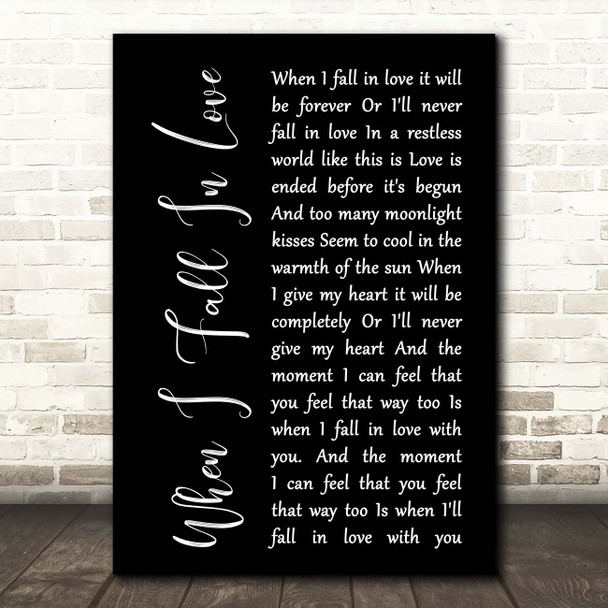 Nat King Cole When I Fall In Love Black Script Song Lyric Print