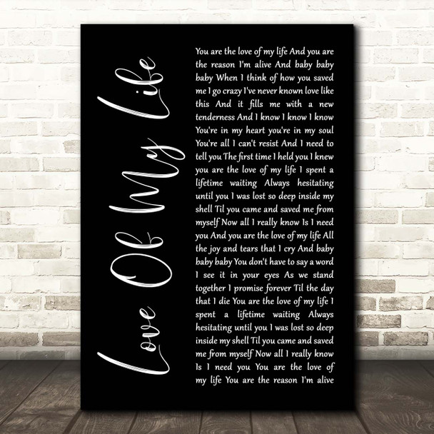 Sammy Kershaw Love Of My Life Black Script Song Lyric Print