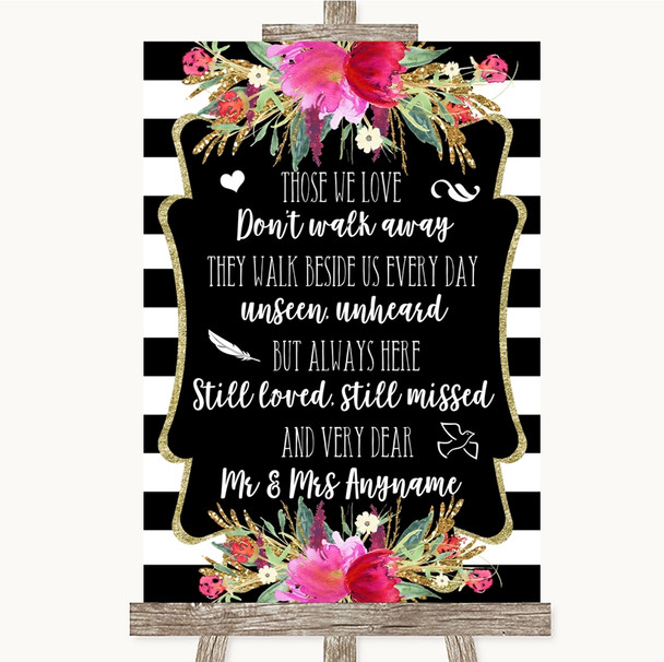Black & White Stripes Pink In Loving Memory Personalized Wedding Sign