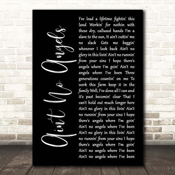 Tim McGraw Ain't No Angels Black Script Song Lyric Print