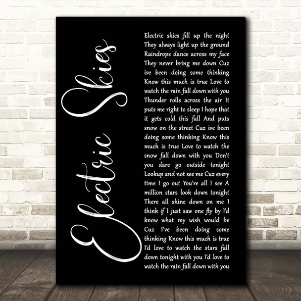 Josh Abbott Band Electric Skies Black Script Song Lyric Print