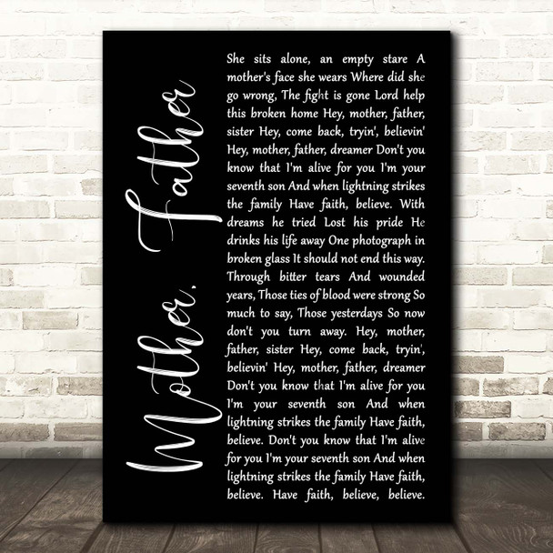 Journey Mother, Father Black Script Song Lyric Print