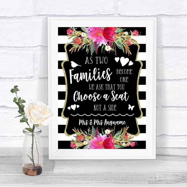 Black & White Stripes Pink As Families Become One Seating Plan Wedding Sign