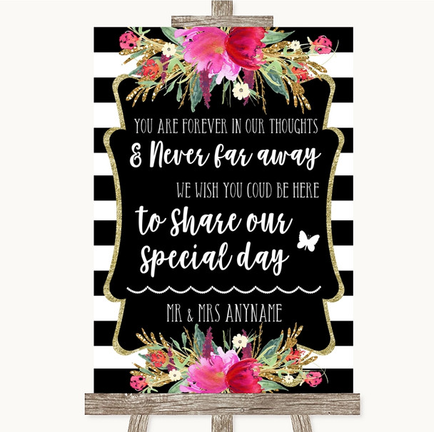 Black & White Stripes Pink In Our Thoughts Personalized Wedding Sign