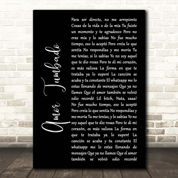 Natanael Cano Amor Tumbado Black Script Song Lyric Print