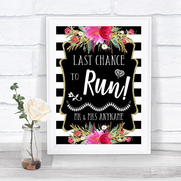 Black & White Stripes Pink Last Chance To Run Personalized Wedding Sign