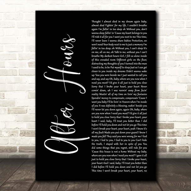 The Weeknd After Hours Black Script Song Lyric Print