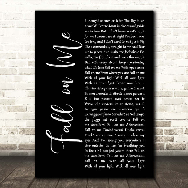 Andrea Bocelli Fall on Me Black Script Song Lyric Print