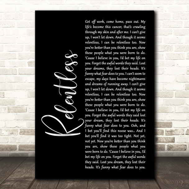 Audrye Sessions Relentless Black Script Song Lyric Print