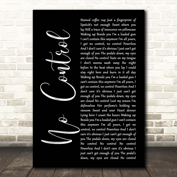 One Direction No Control Black Script Song Lyric Print