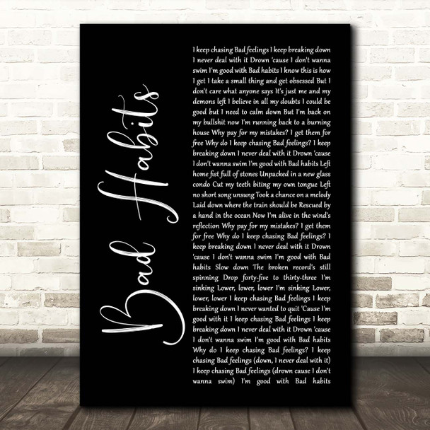 Silverstein Bad Habits Black Script Song Lyric Print