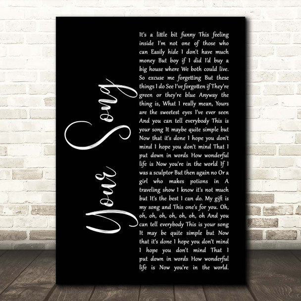 Ellie Goulding Your Song Black Script Song Lyric Print