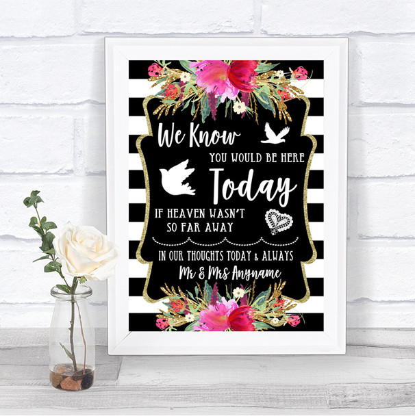 Black & White Stripes Pink Loved Ones In Heaven Personalized Wedding Sign