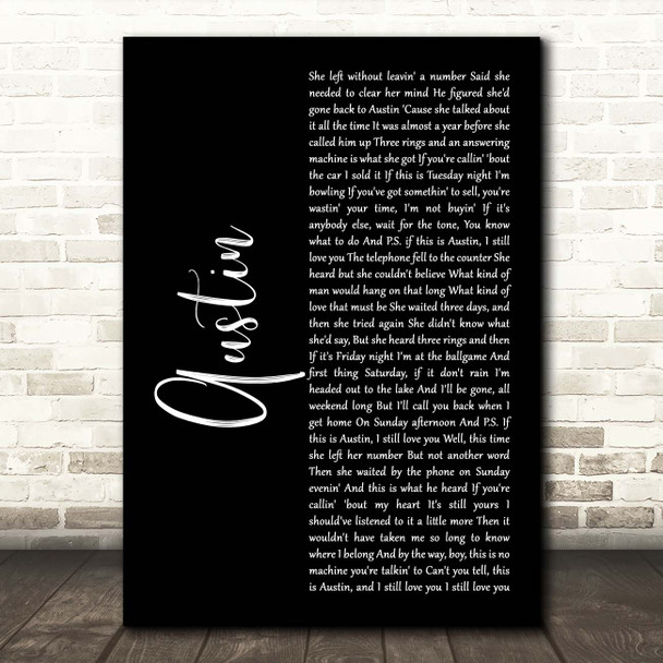 Blake Shelton Austin Black Script Song Lyric Print