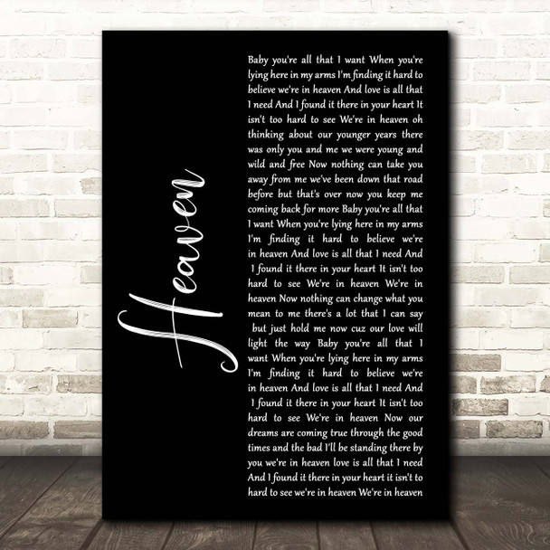 DJ Sammy Heaven Black Script Song Lyric Print