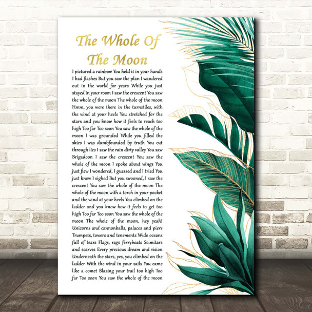 The Waterboys The Whole Of The Moon Gold Green Botanical Leaves Side Script Song Lyric Print