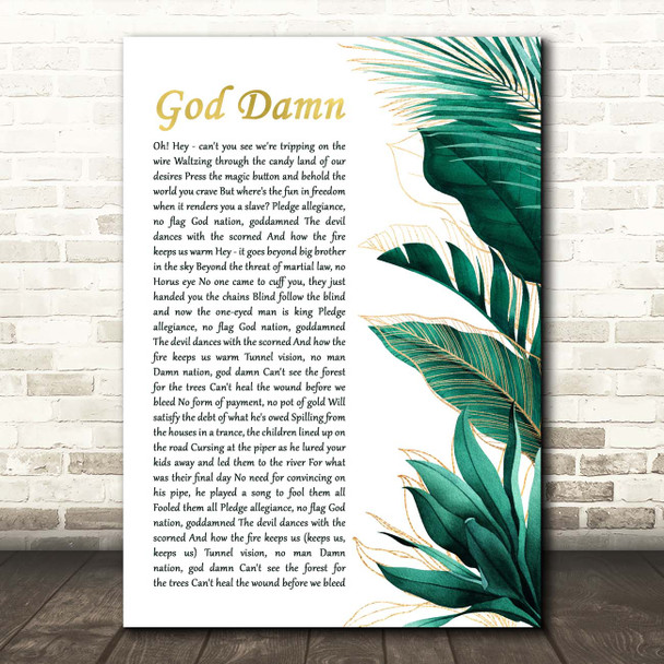 Avenged Sevenfold God Damn Gold Green Botanical Leaves Side Script Song Lyric Print