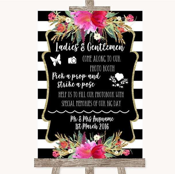 Black & White Stripes Pink Pick A Prop Photobooth Personalized Wedding Sign