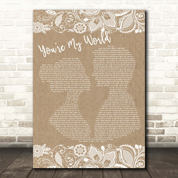 Tom Jones You're My World Burlap & Lace Song Lyric Print